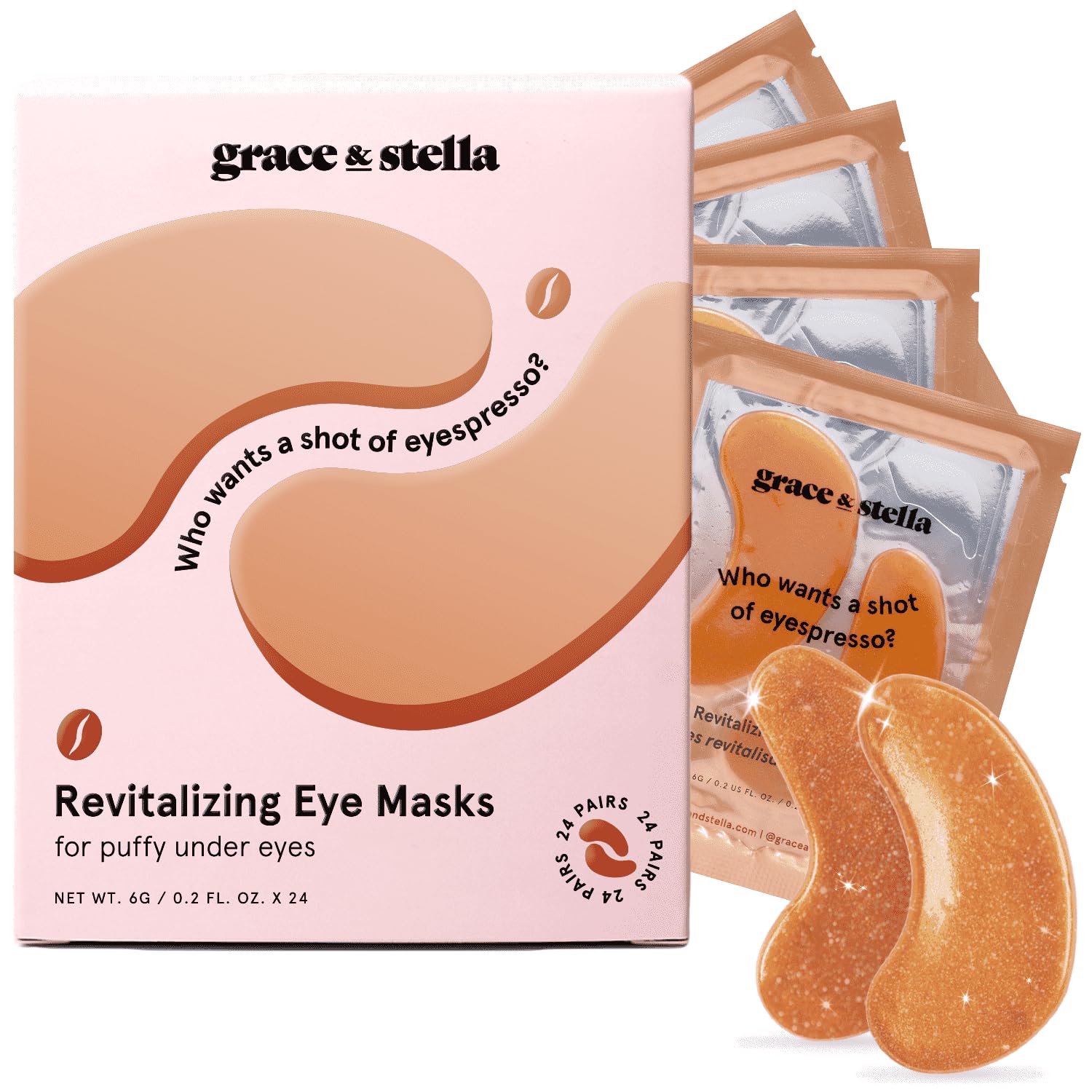 grace & stella Caffeine Under Eye Patches - Awakening Eye Patches for Puffy Eyes and Dark Circles - Under Eye Mask Patches with Niacinamide & Hyaluronic Acid - Vegan Cruelty-Free 24 Pairs